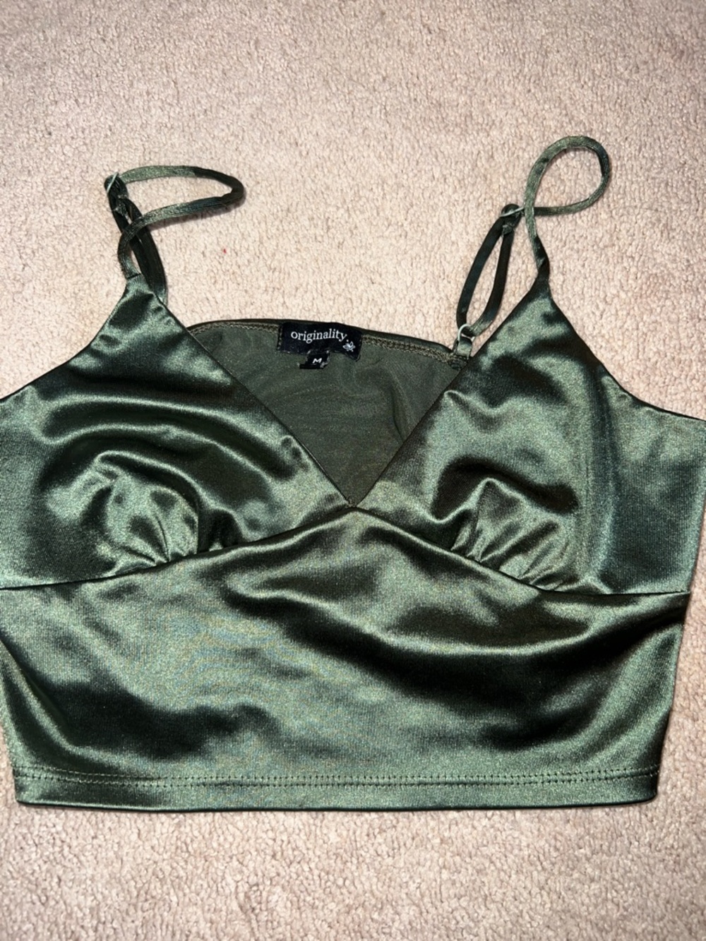 Satin Olive Green V-Neck Bralette